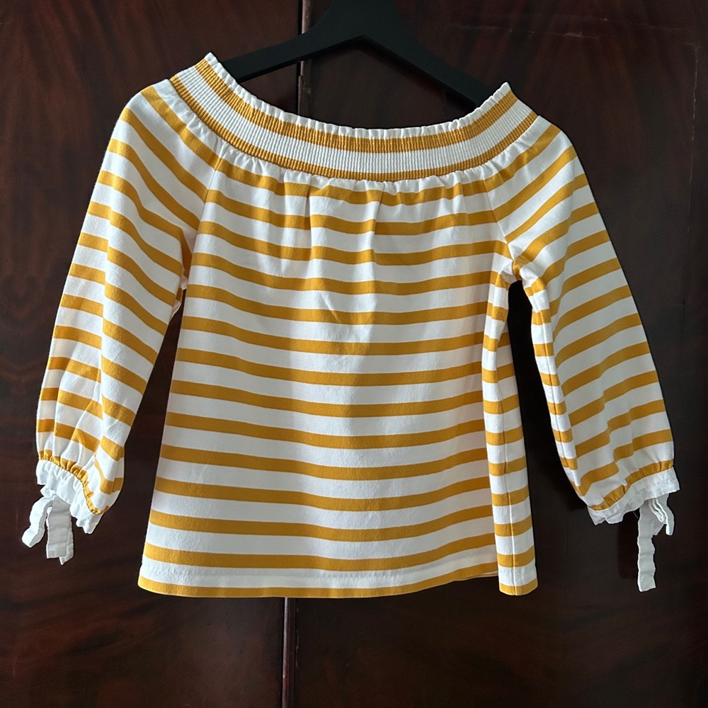 Vintage J. Crew Women’s Size Small Yellow and White Striped Off-Shoulder Top
